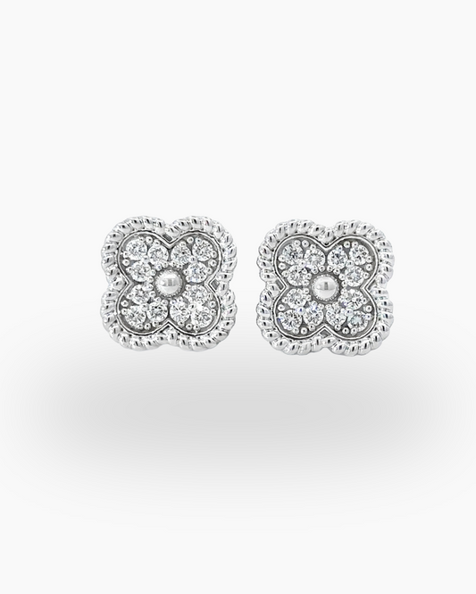 14KT White Gold Flower Earring