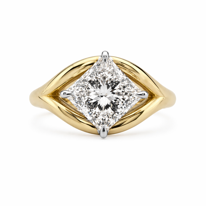 14KT YG 3.05CT SQUARE EMERALD ENGAGEMENT RING 4.52GR