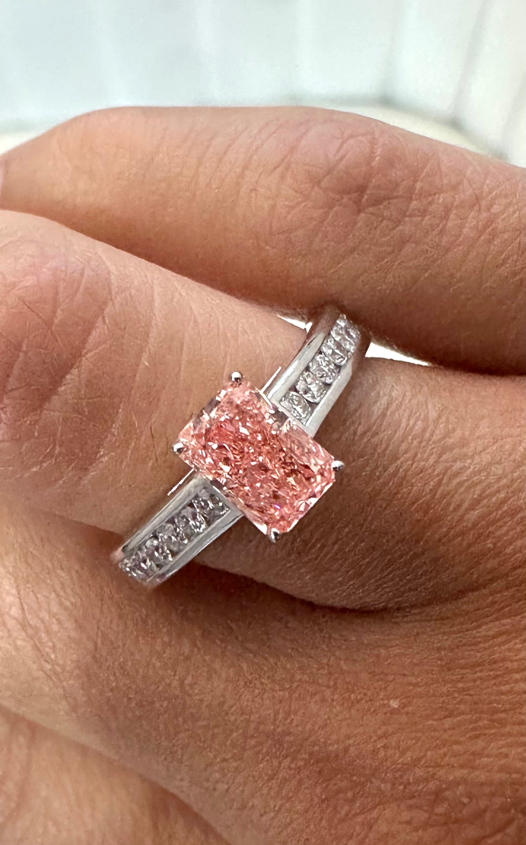 14KT White Gold Pink LabDiamond Ring