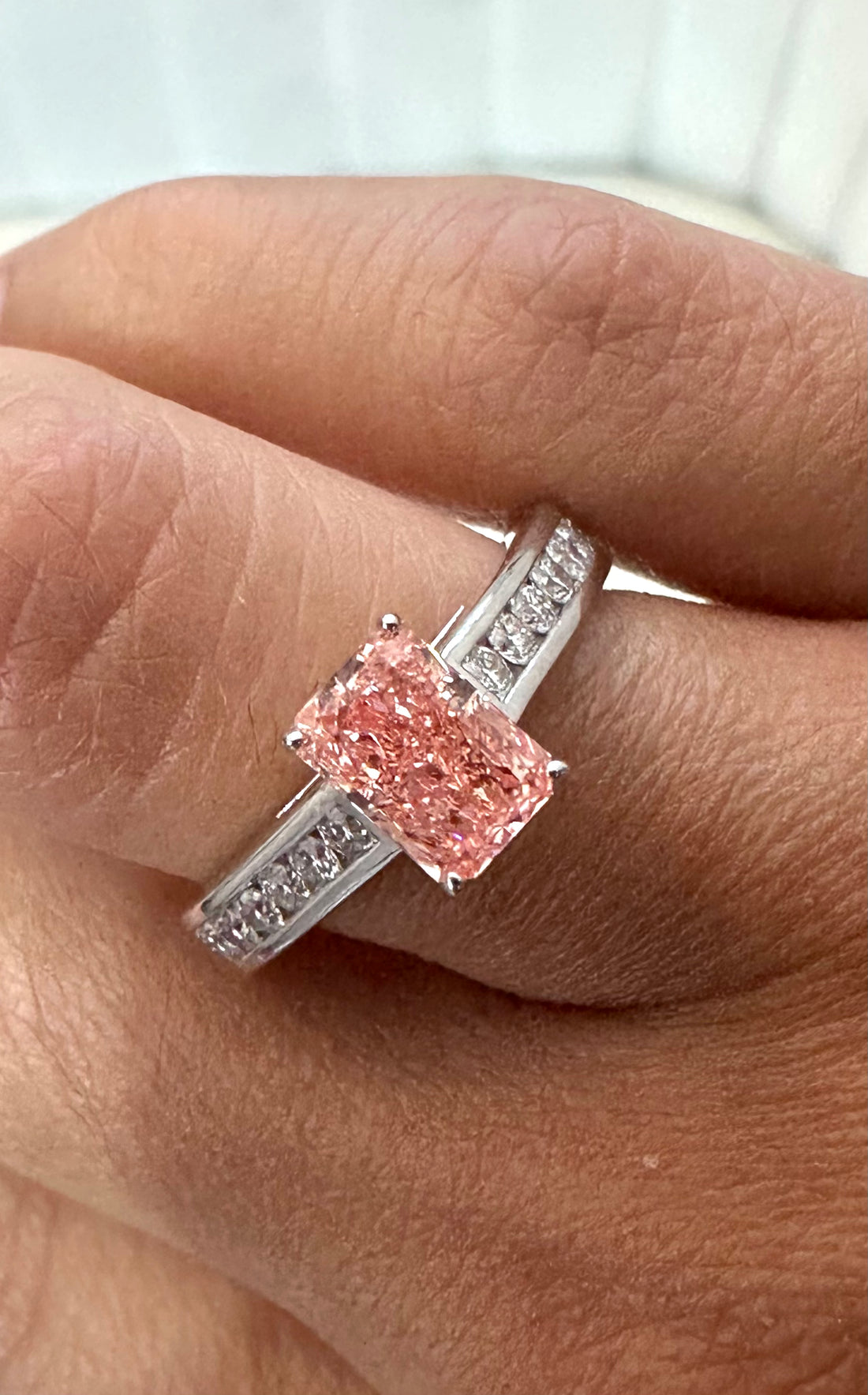 14KT White Gold Pink LabDiamond Ring